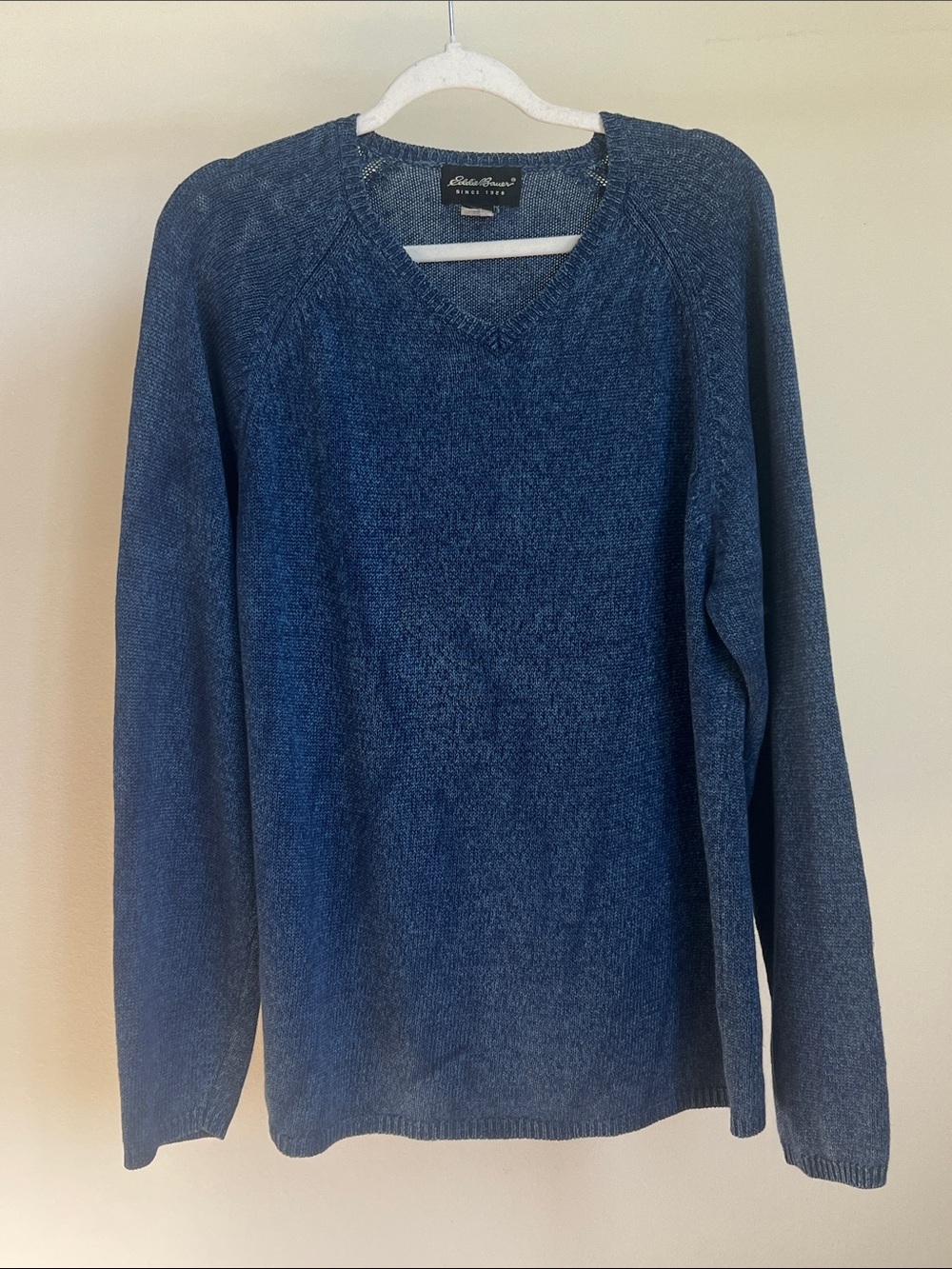 Eddie Bauer Indigo Linen Blend V-Neck Sweater